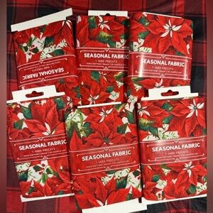 6 yards Seasonal Floral Fabric with Red Poinsettia Design Christmas Holiday NEW
